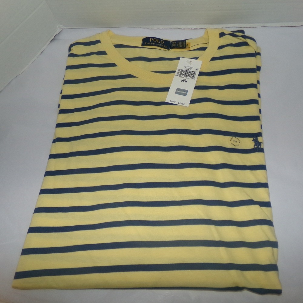 Polo Ralph Lauren Mens 2XB Yellow Navy Blue Striped T-Shirt Big & Tall NWT